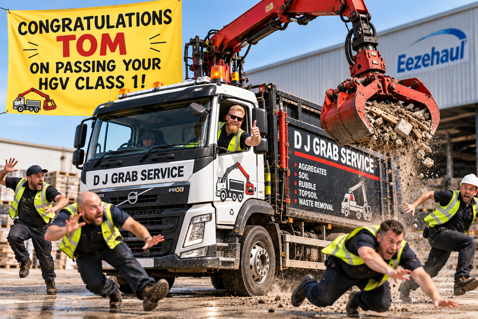 Humorous congratulations image for Tom passing his HGV Class 1
